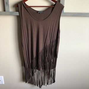 Brown fringed asymmetrical top